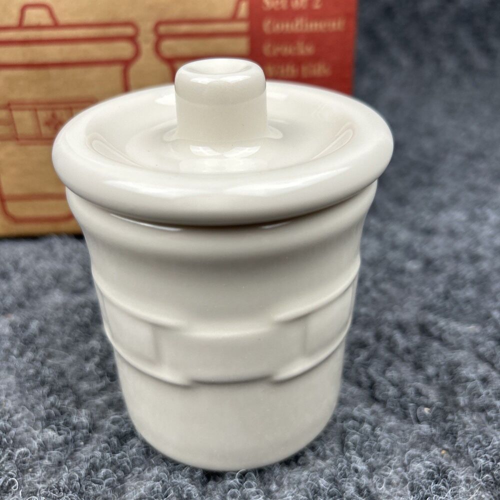Longaberger Set of Two (2) Condiment Crocks with Lids Ivory - Picture 3 of 12